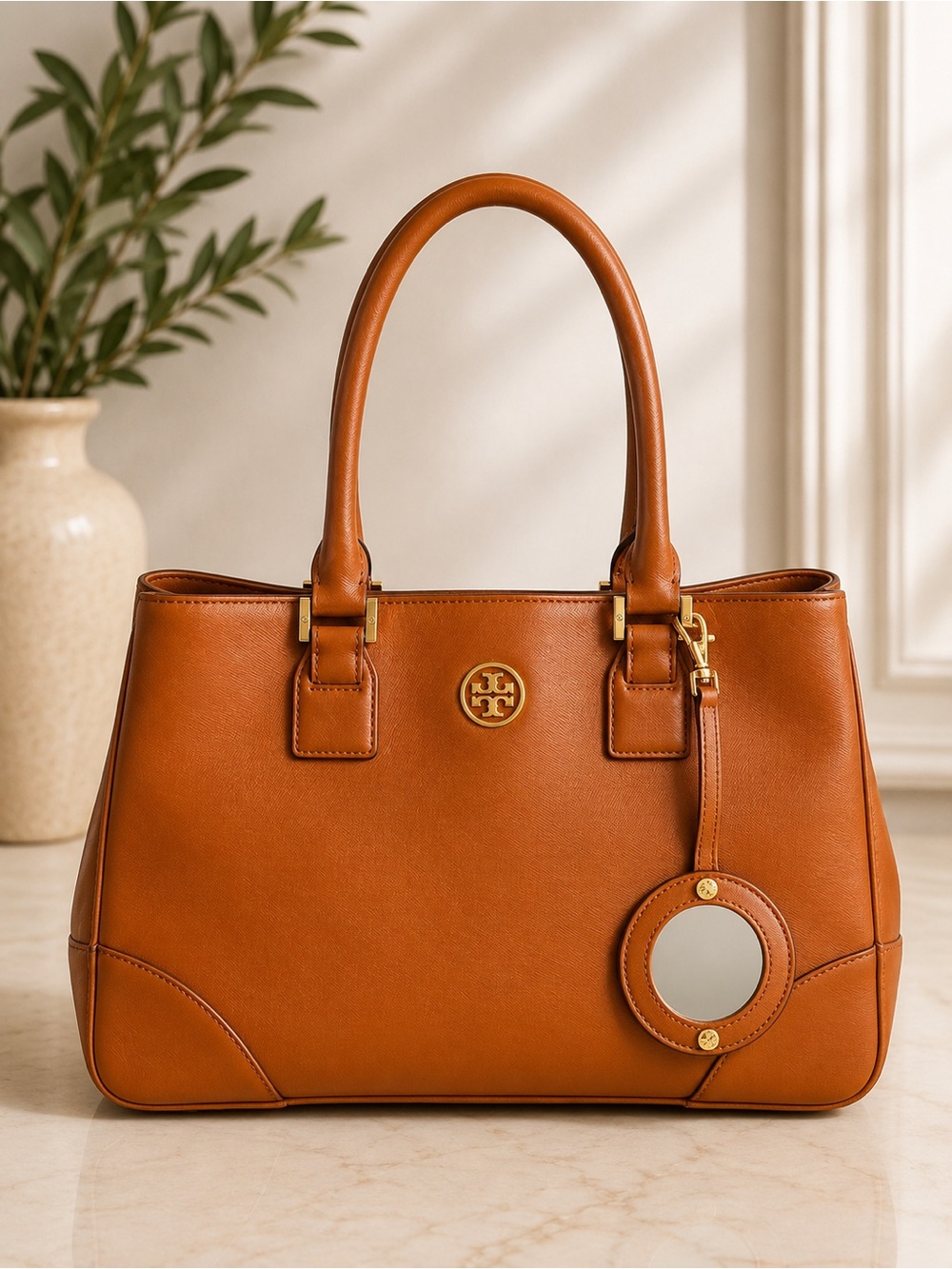 Tory Burch Robinson Cognac Saffiano Leather Tote Shoulder Bag Work tote